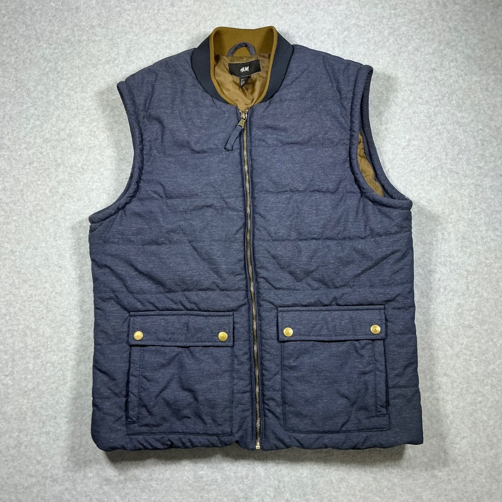 HM Mens Quilted Puffer Vest Navy Blue Heather Full Zip Pockets Size US 46R XL